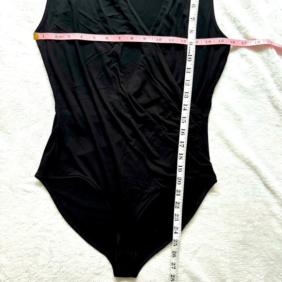 ZALANDO Essentials Black Ruched Sleeveless Faux Wrap Bodysuit--6 - Picture 15 of 15